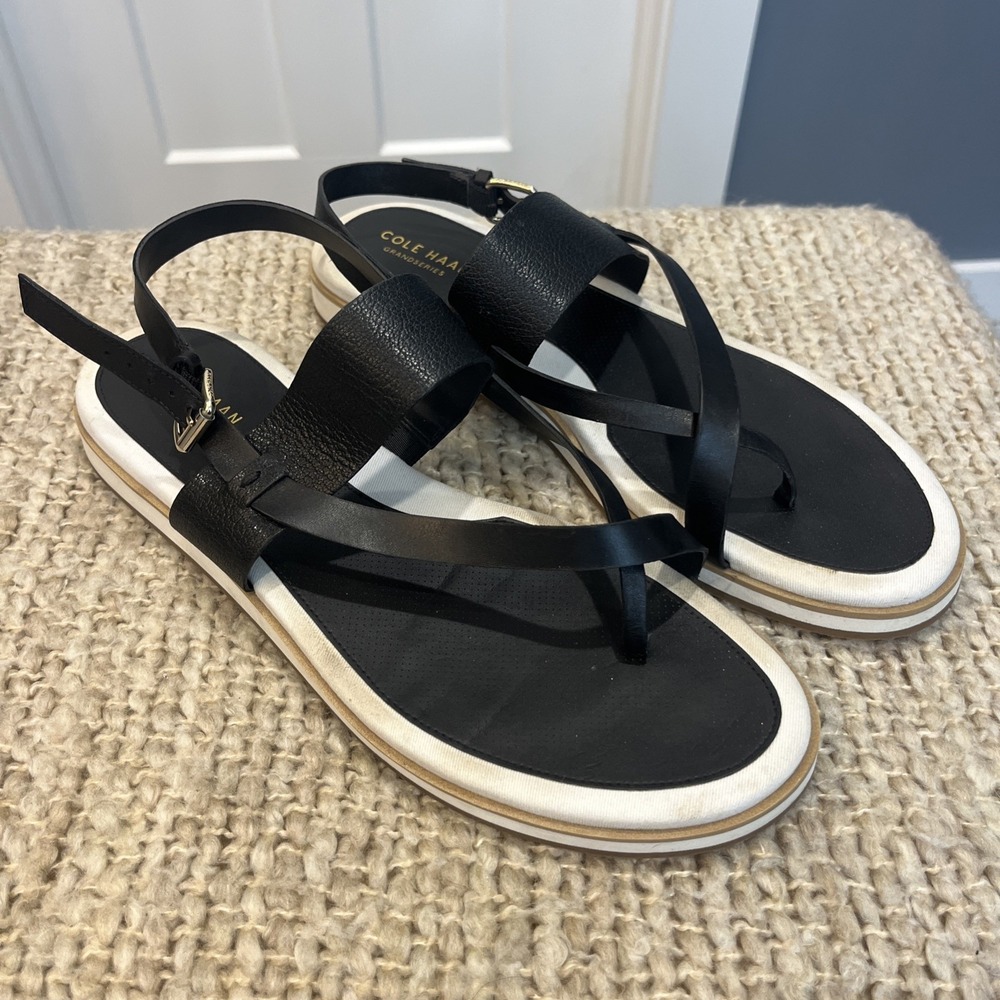 Cole Haan Women's Mandy Leather Sandals Black White Tan Size 11 B‎ Strappy